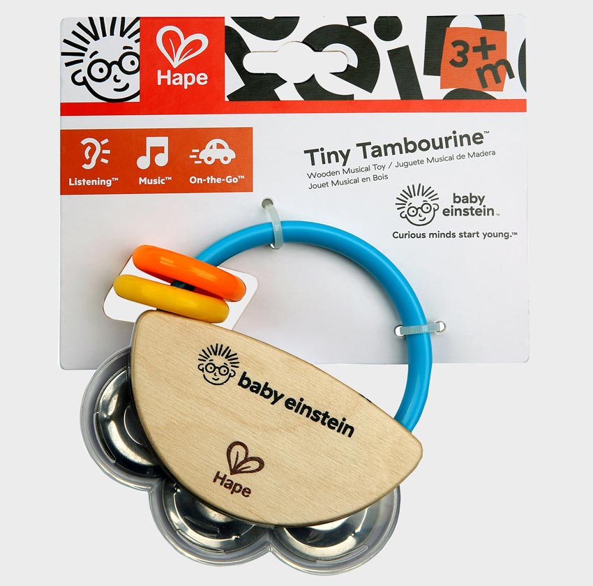 Hape Музыкальная игрушка 2 в 1: бубен и погремушка для малышей