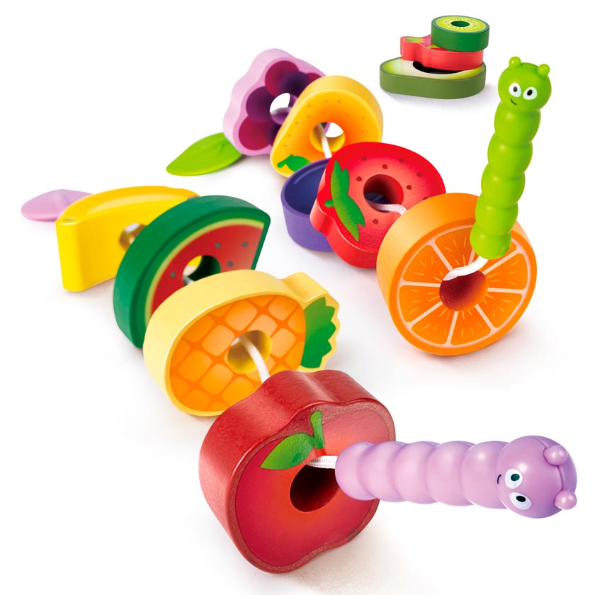 Деревянная игрушка Hape шнуровка Веселые гусеницы (14 предметов)