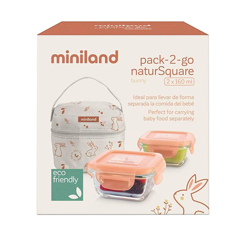 Miniland Термосумка Pack-2-Go Natursquare с 2 вакуумными контейнерами, 2х160 мл