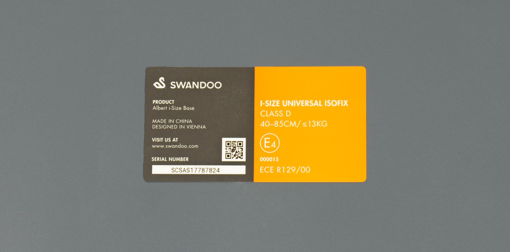 Swandoo Albert i-Size сертификация - серийный номер
